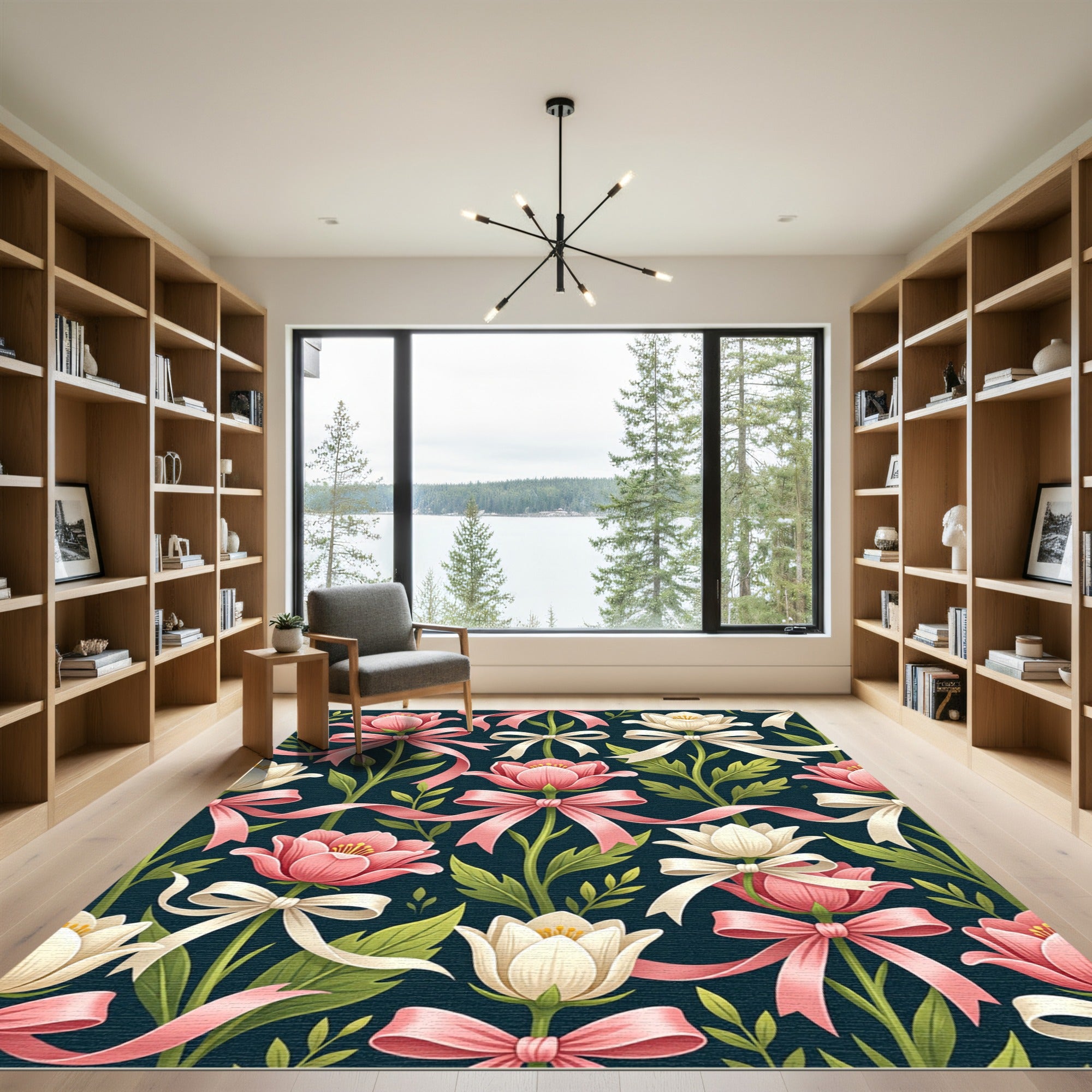 Pink and Cream Floral Ribbon Trellis Rug