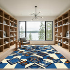 Geometric Indigo Azure Diamond Mosaic Rug