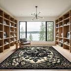 Gothic Black Rose Floral Oval Medallion Rug