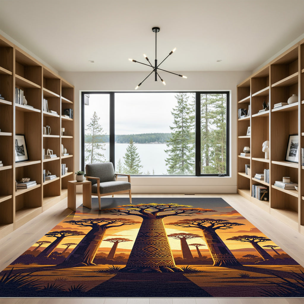 Golden Baobab Sunset African Tribal Art Rug