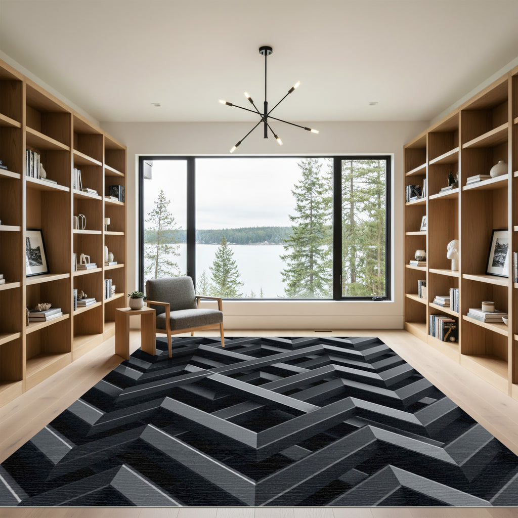 Monochromatic Geometric Interlocking Structure Rug