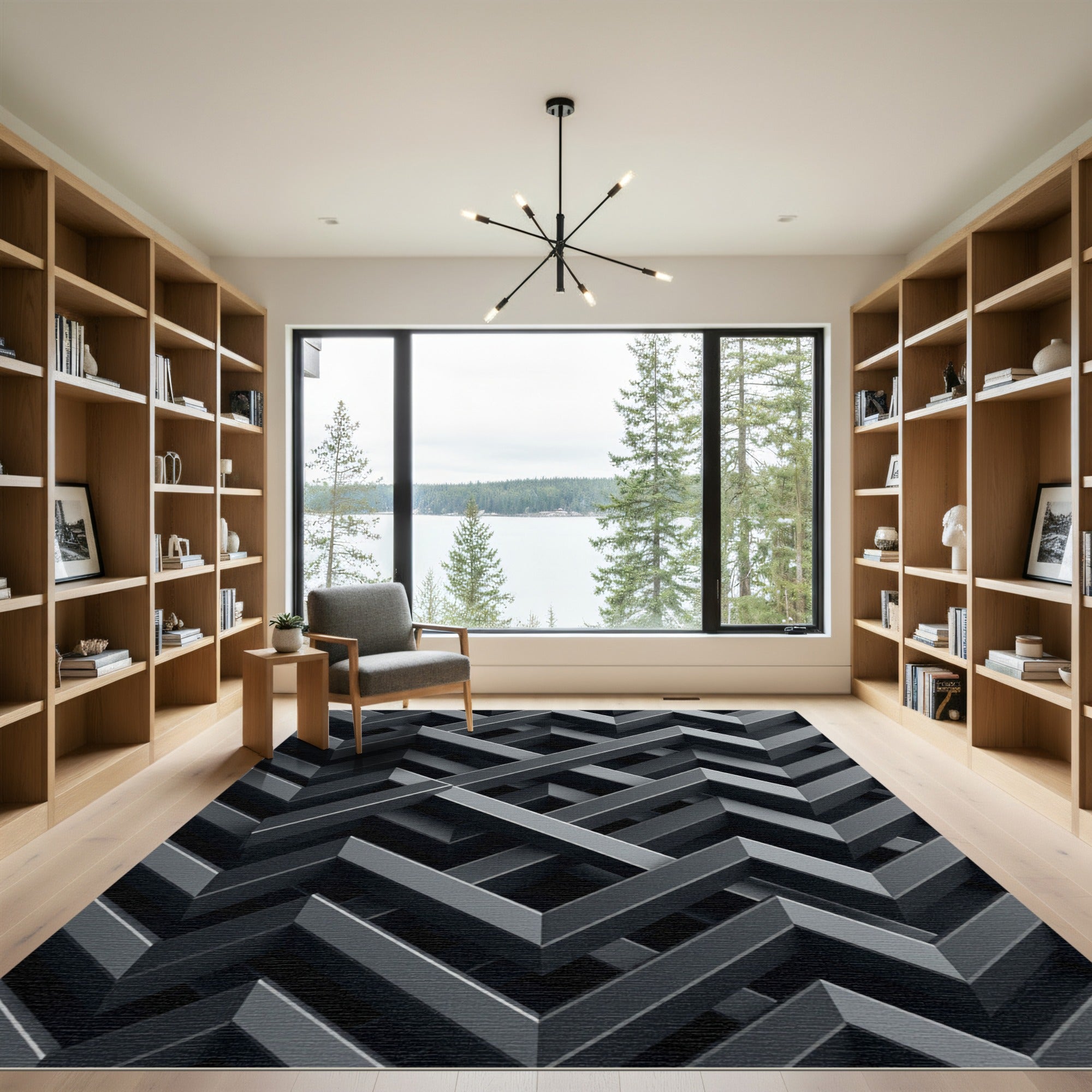 Monochromatic Geometric Interlocking Structure Rug