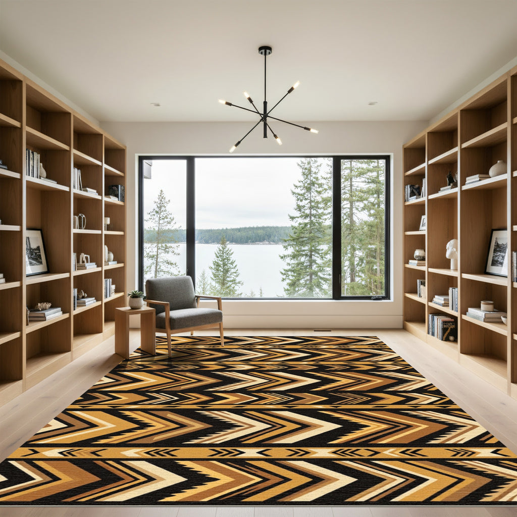 Geometric Ochre Chevron Tribal Earthy Rug