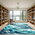 Dramatic Blue Coastal Ocean Wave Rug