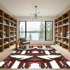 Red Brown Pagoda Architecture Pattern Rug