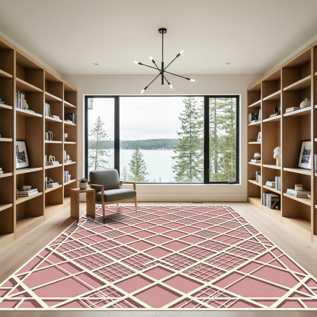 Modern Blush Lattice Geometric Grid Rug