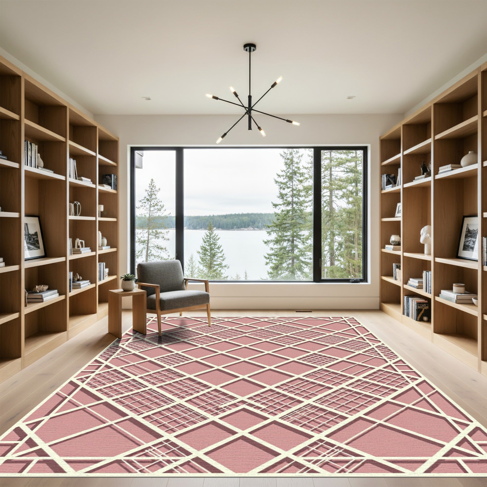 Modern Blush Lattice Geometric Grid Rug