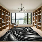 Cosmic Black and Silver Swirl Rug