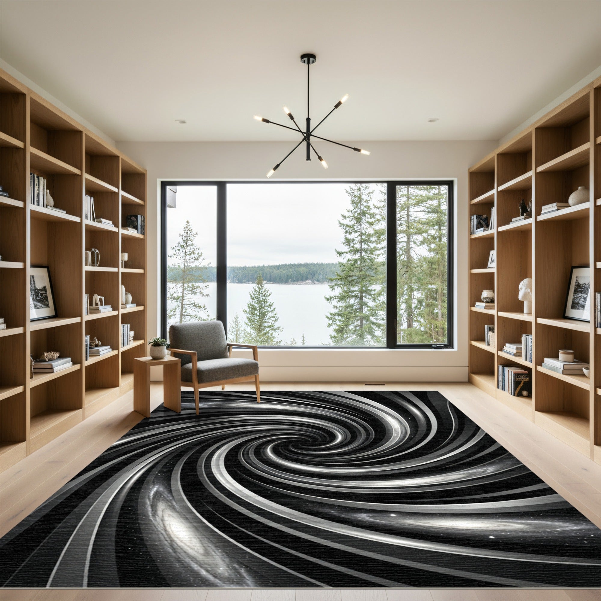 Cosmic Black and Silver Swirl Rug