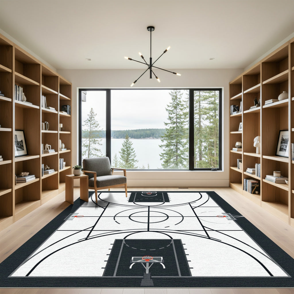 Monochromatic Basketball Court Aerial View Rug