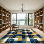 Navy Gold and Olive Plaid Rug
