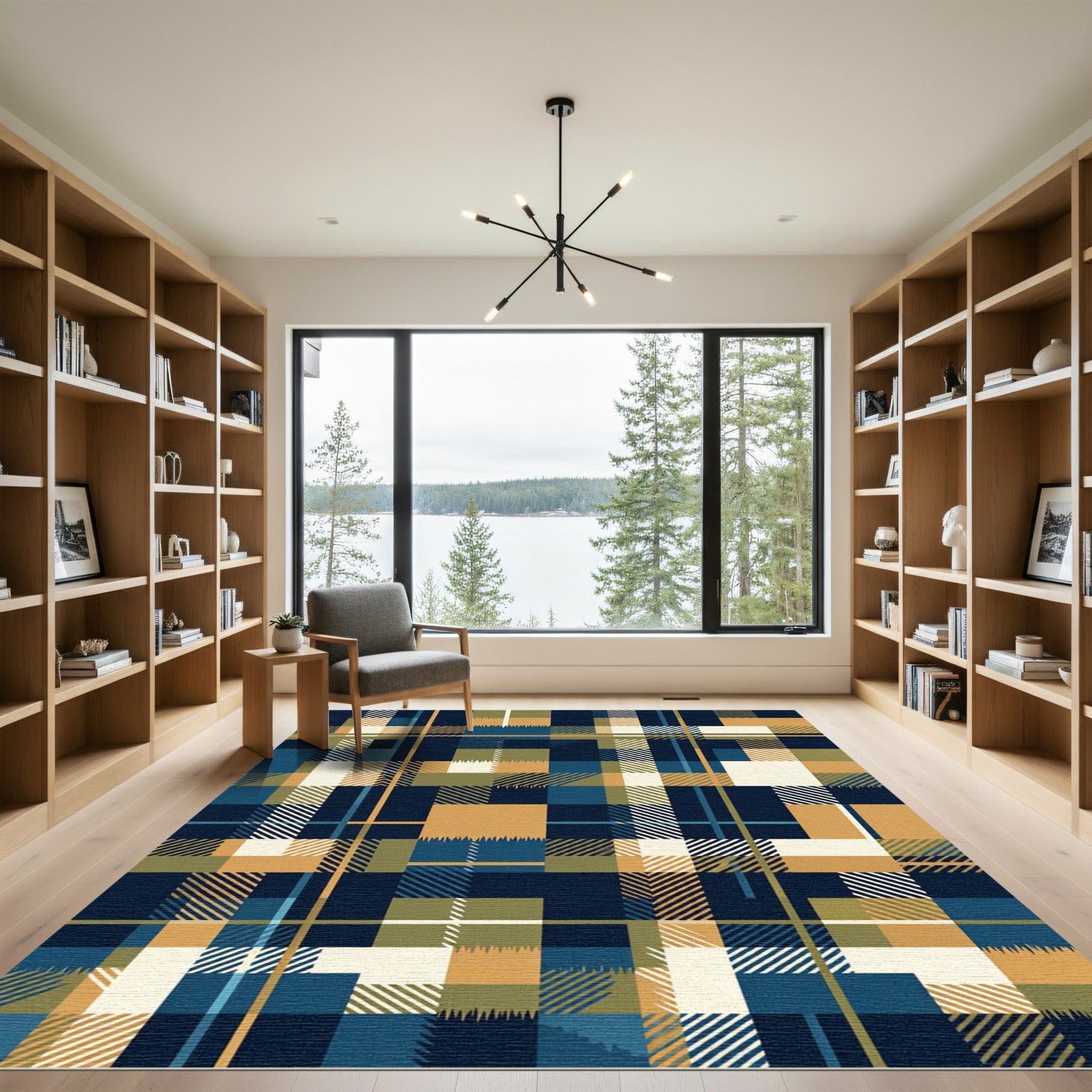 Navy Gold and Olive Plaid Rug
