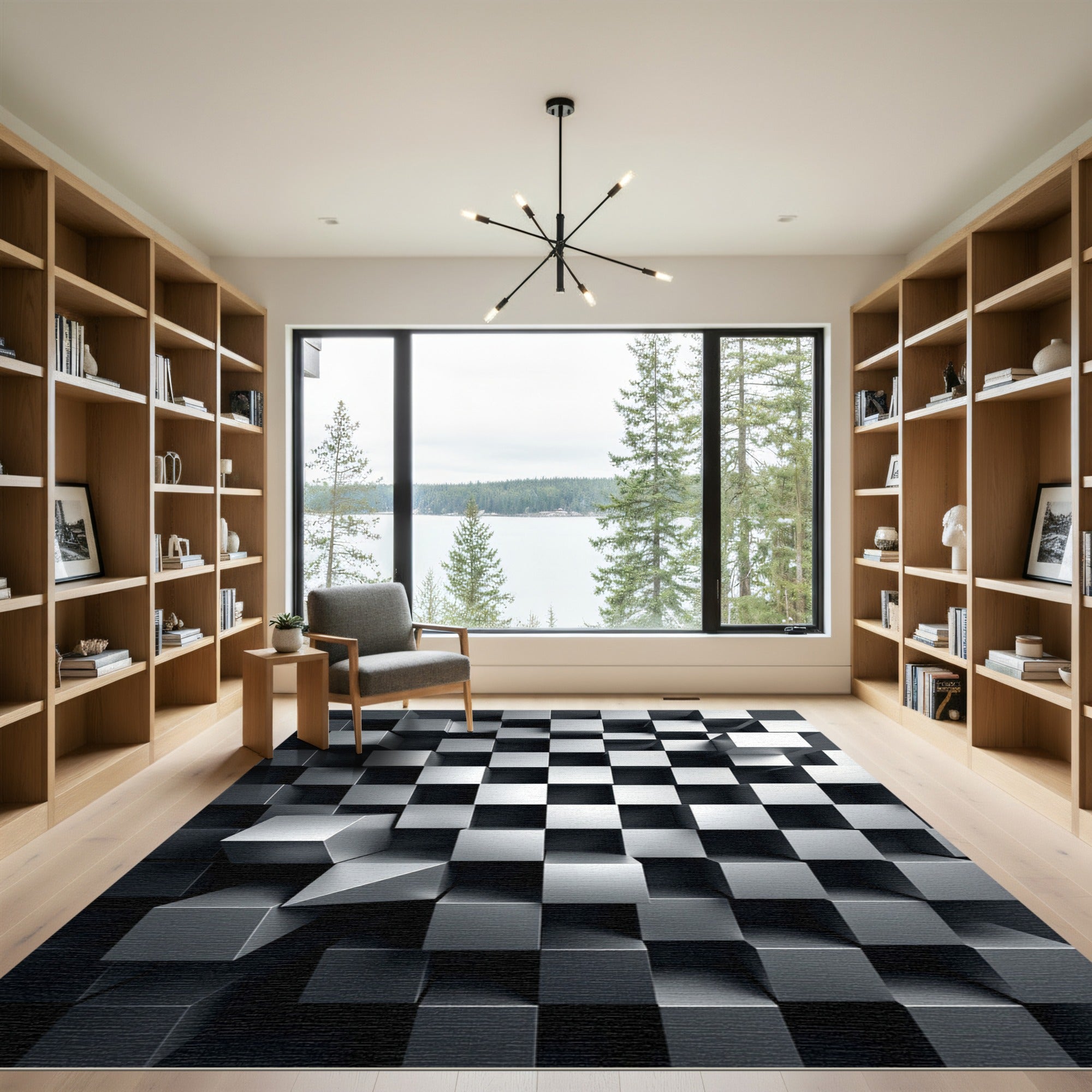 Monochromatic Three Dimensional Metallic Cube Structure Rug