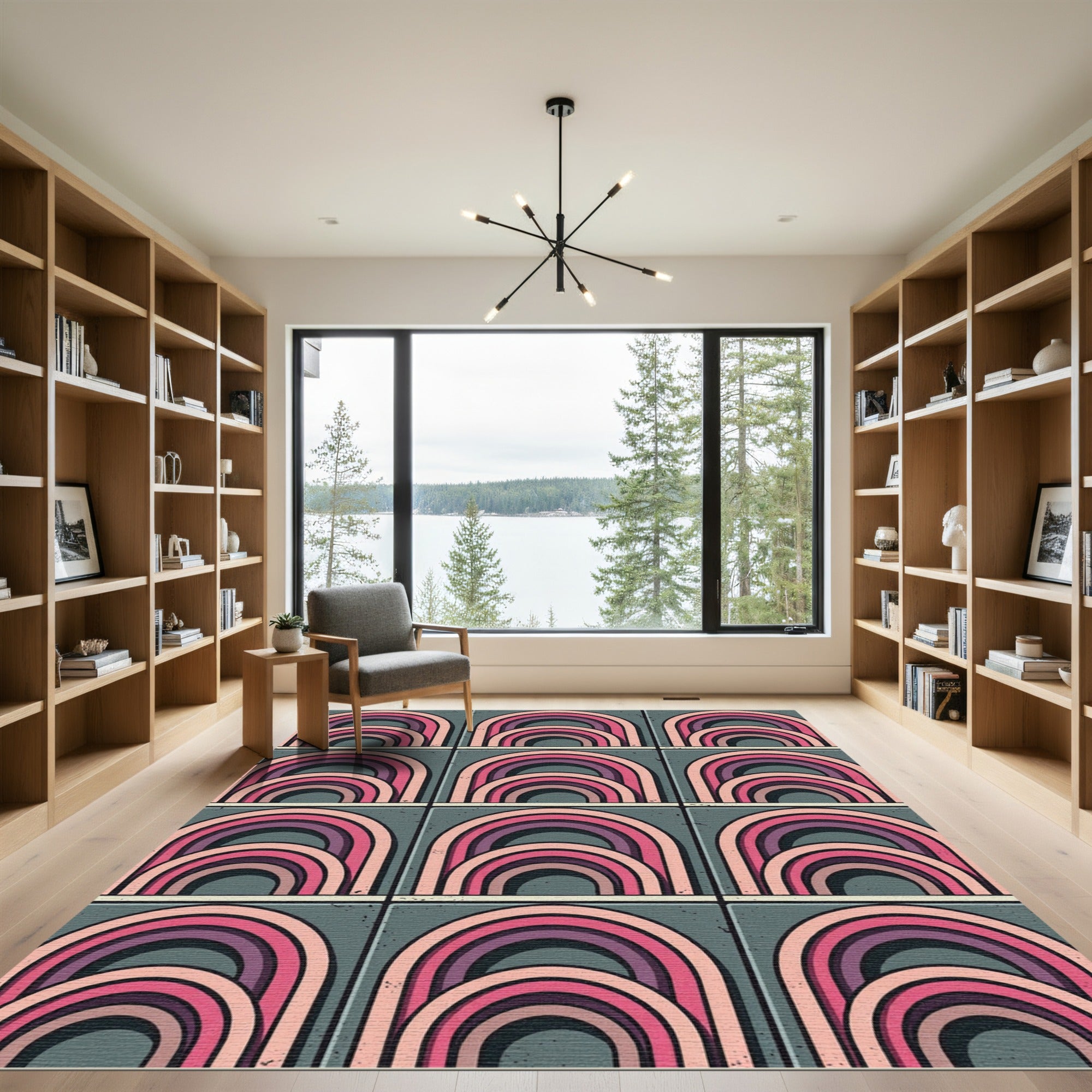 Retro Pink Layered Rainbow Rug