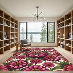 Vibrant Pink Zinnia Floral Garden Rug