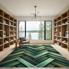 Forest Green Woven Herringbone Texture Rug