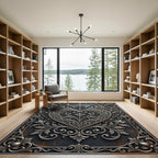 Ornate Silver Heart Damask Medallion Rug