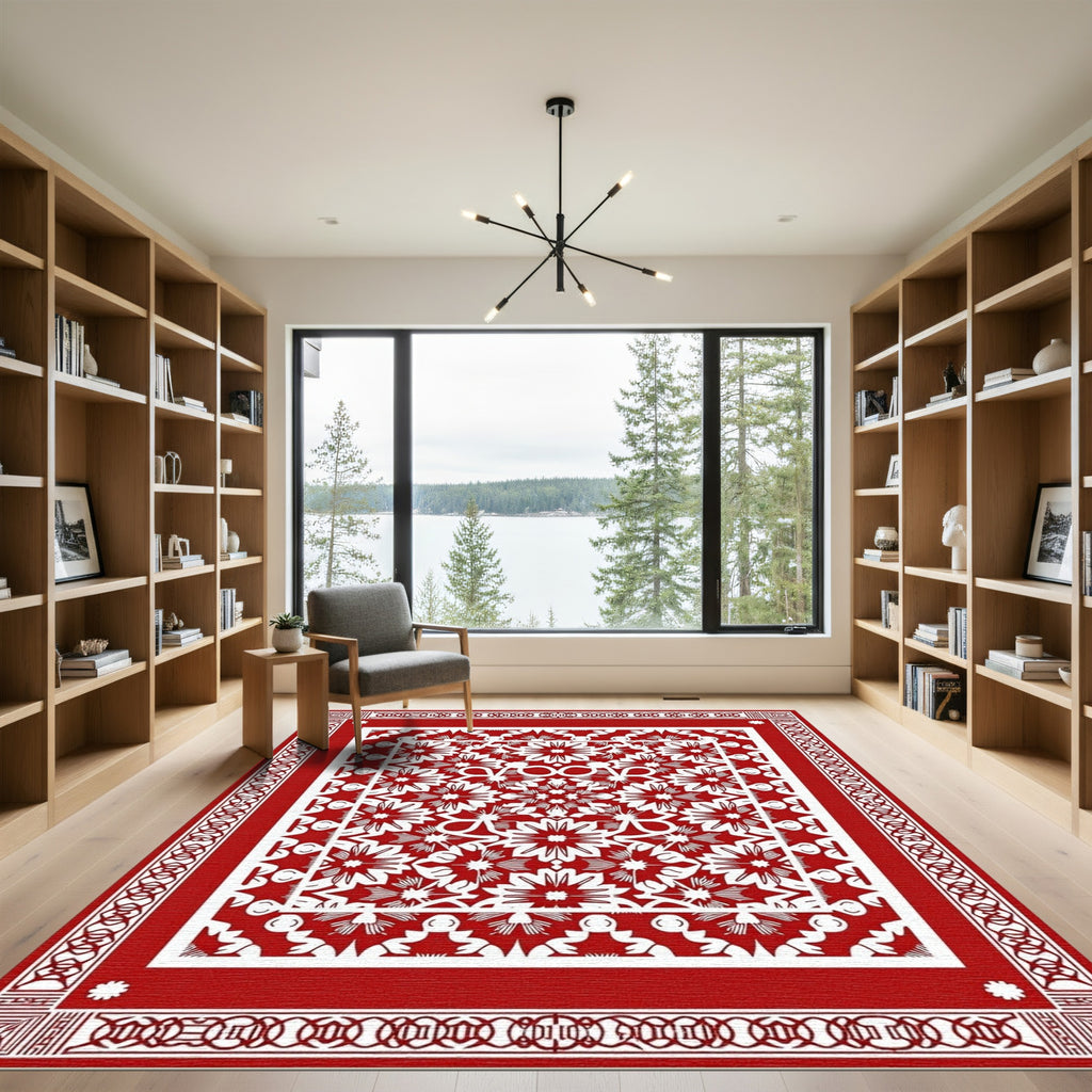 Crimson Intricate Floral Starburst Rug