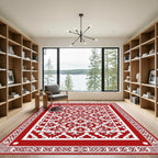 Crimson Intricate Floral Starburst Rug