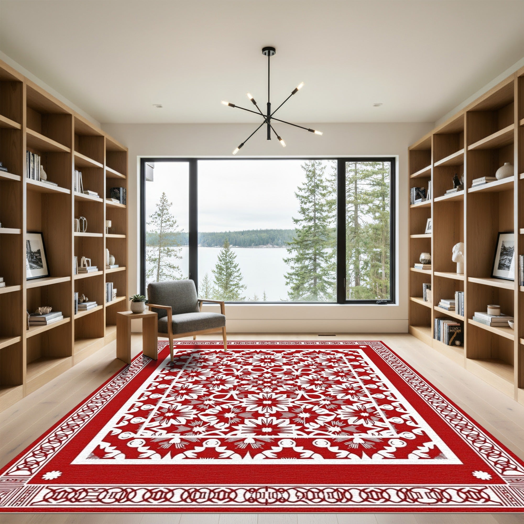 Crimson Intricate Floral Starburst Rug