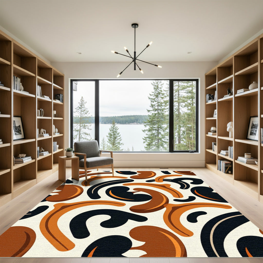 Abstract Earth Tone Curved Shapes Rug