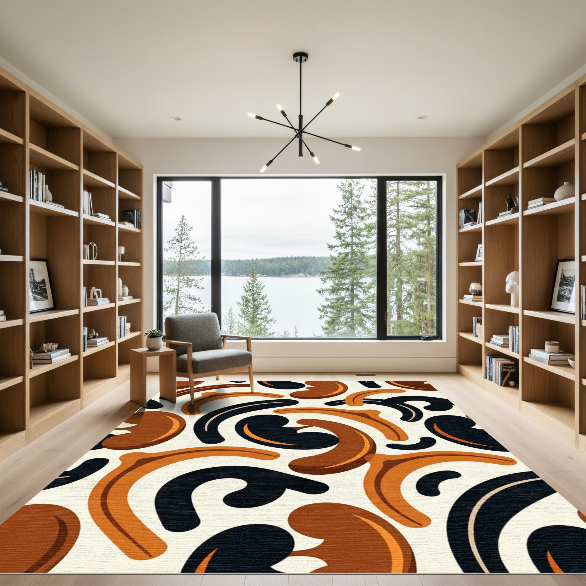 Abstract Earth Tone Curved Shapes Rug