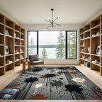 Grayscale Splatter Abstract Tire Tracks Rug