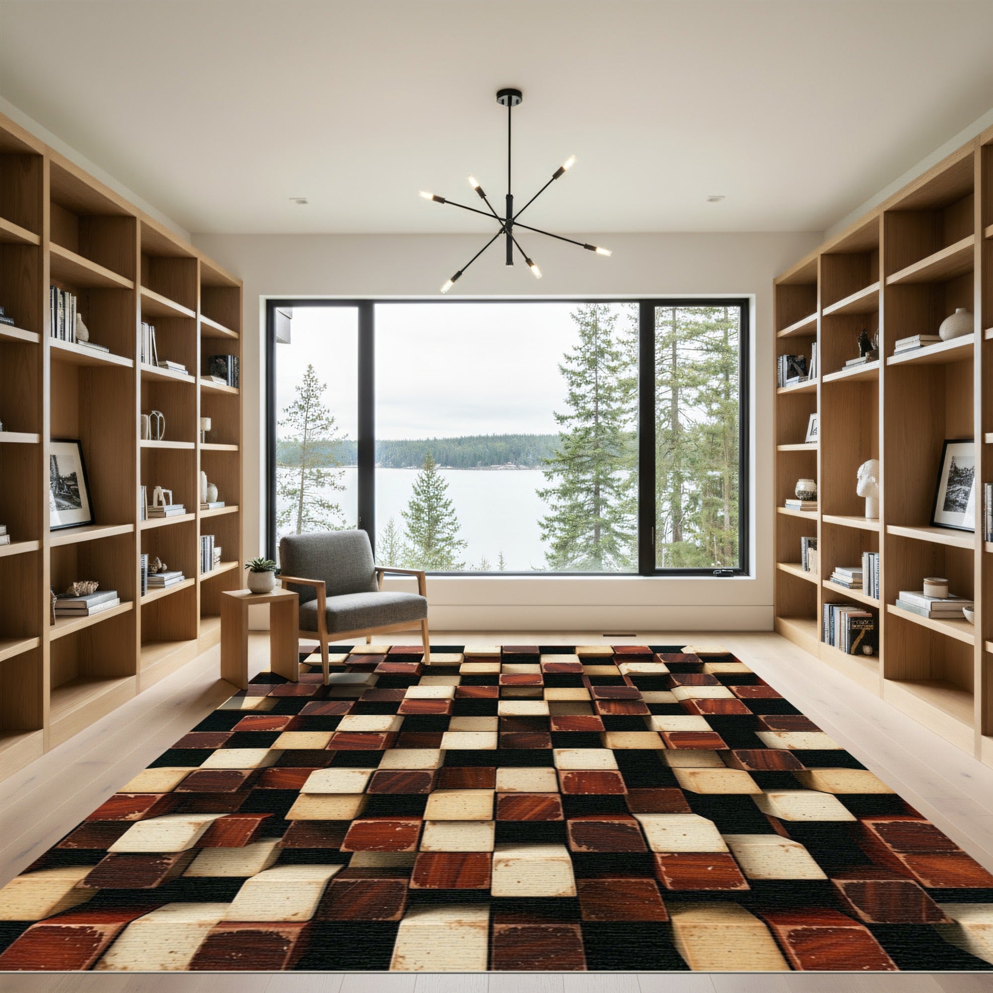 Textured Wood Grain Cubes Rug