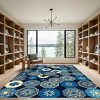 Navy Blue Hexagonal Cultural Medallion Tile Rug