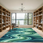 Deep Aqua Swirl Streaks Rug