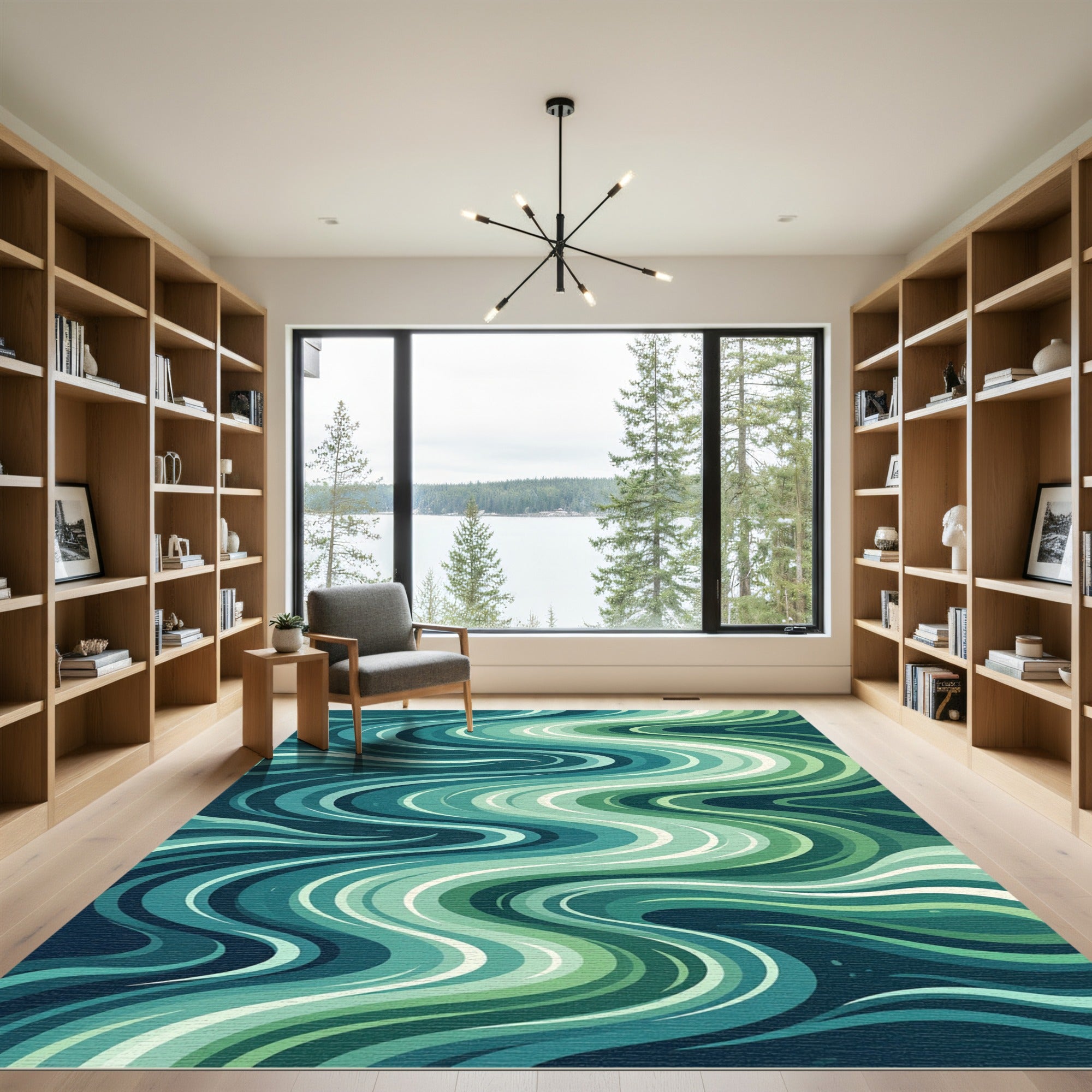 Deep Aqua Swirl Streaks Rug