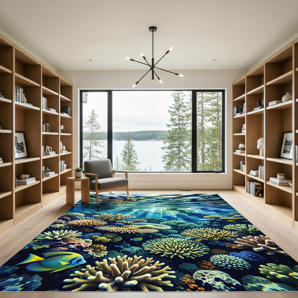 Vibrant Underwater Coral Reef Scenery Rug