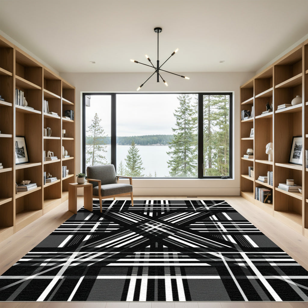 Monochromatic Abstract Plaid Overlay Rug