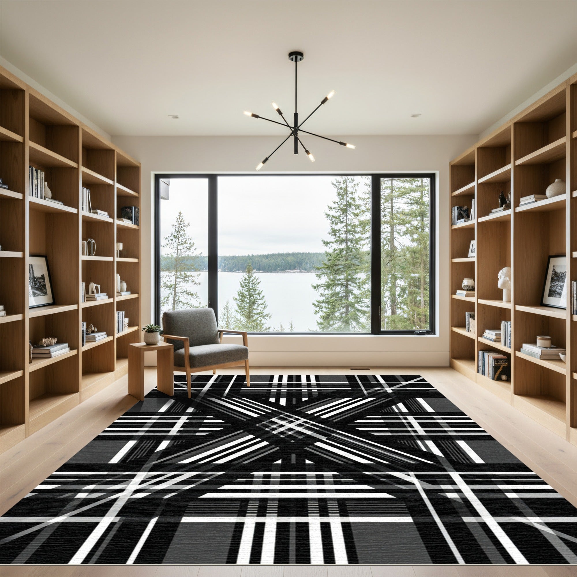 Monochromatic Abstract Plaid Overlay Rug