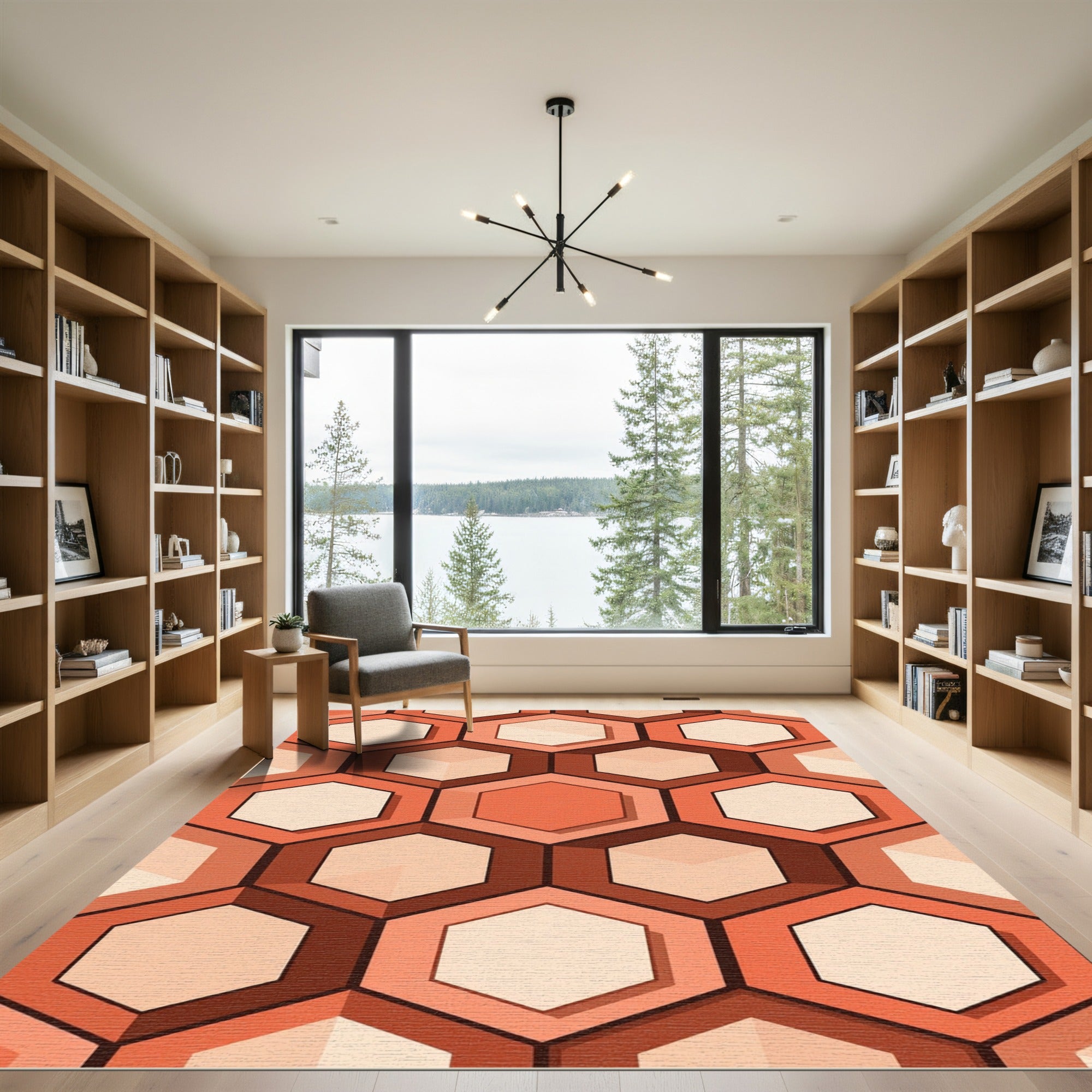 Terracotta Hexagonal Geometric Honeycomb Rug