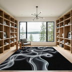 Ethereal Monochrome Fluid Smoke Swirl Rug