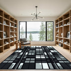 Modern Industrial Grid Monochromatic Block Art Rug