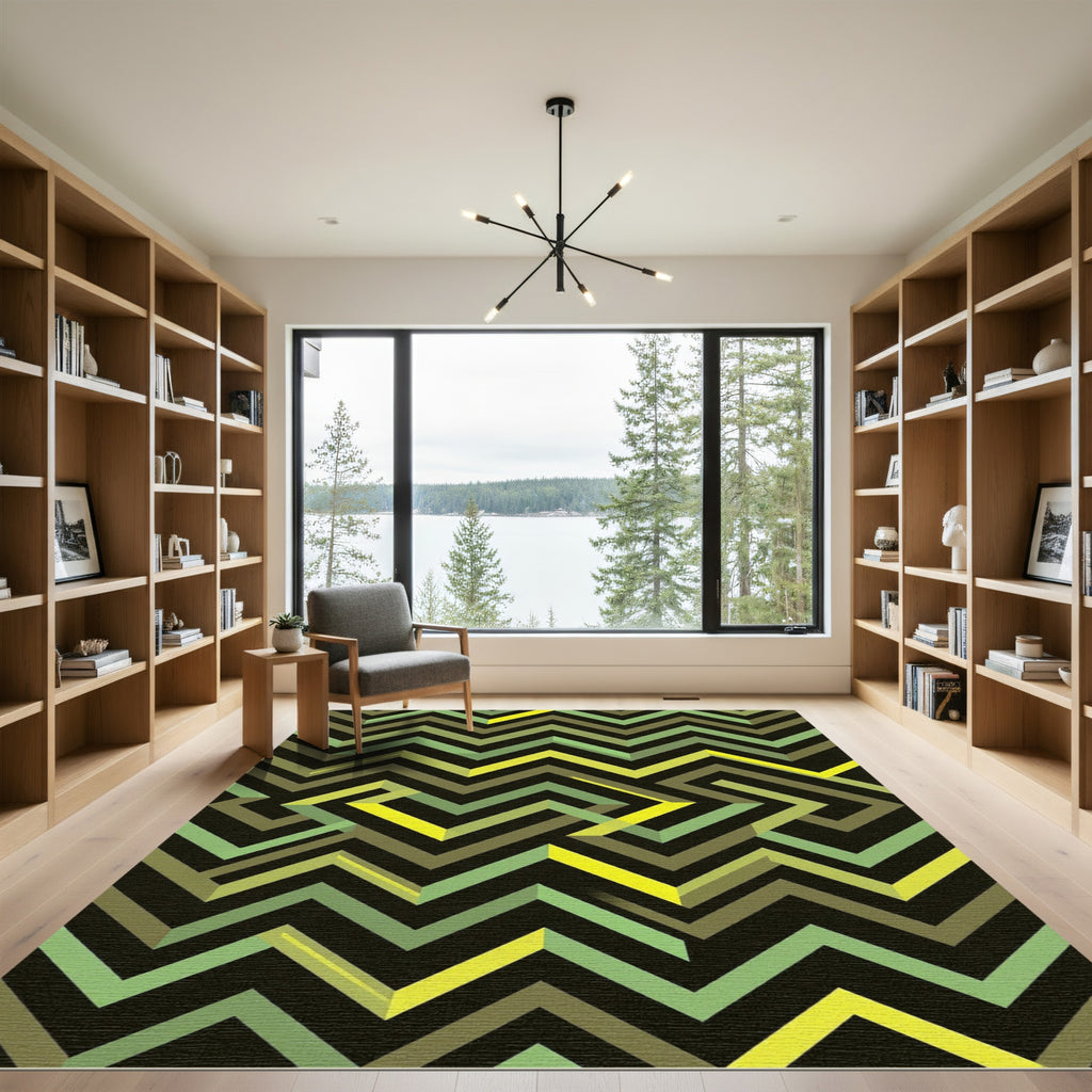 Modern Isometric Green Zigzag Geometric Rug
