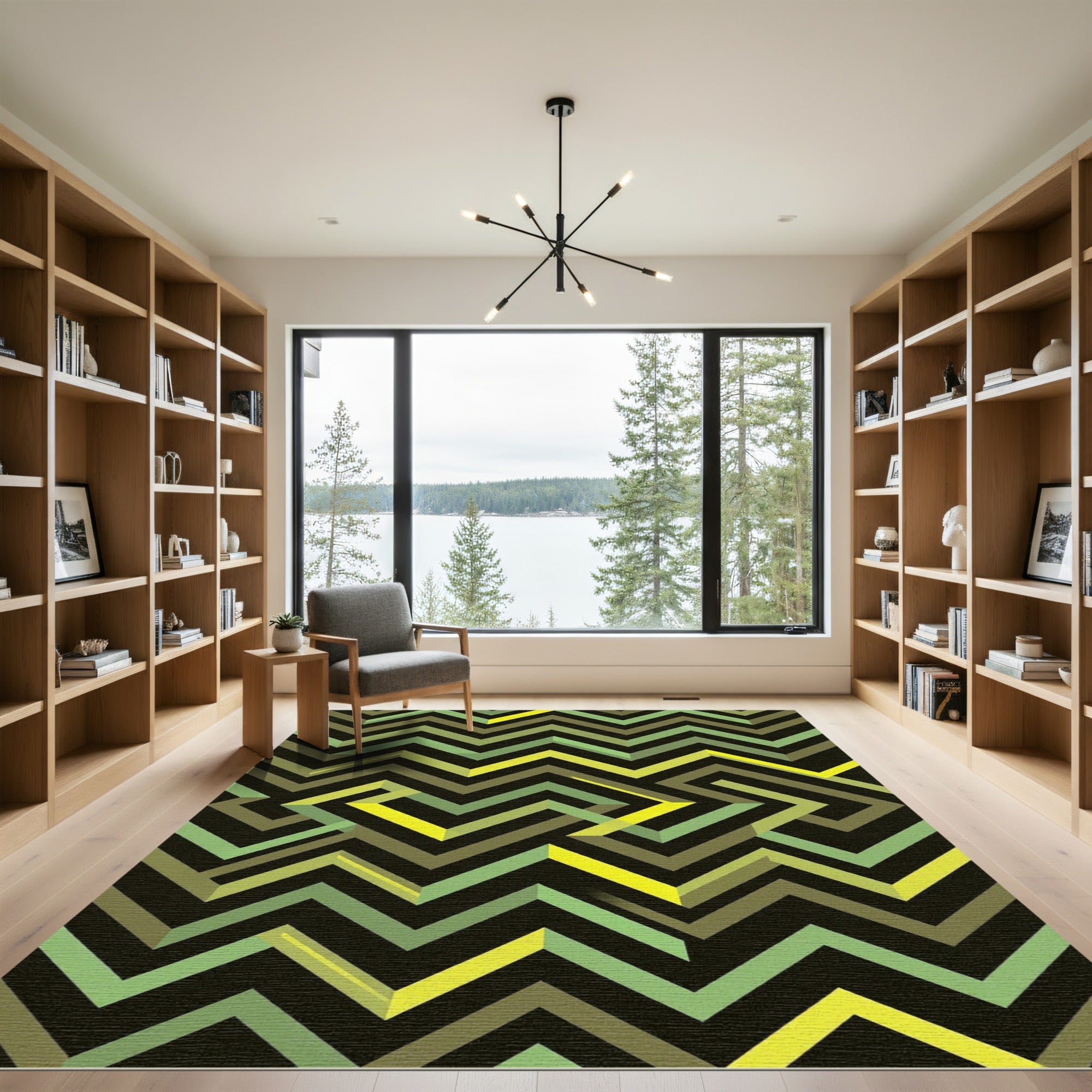 Modern Isometric Green Zigzag Geometric Rug