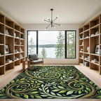 Swirling Lush Green Leaf Botanical Art Rug