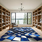 3D Cobalt Blue Silver Geometric Warp Rug
