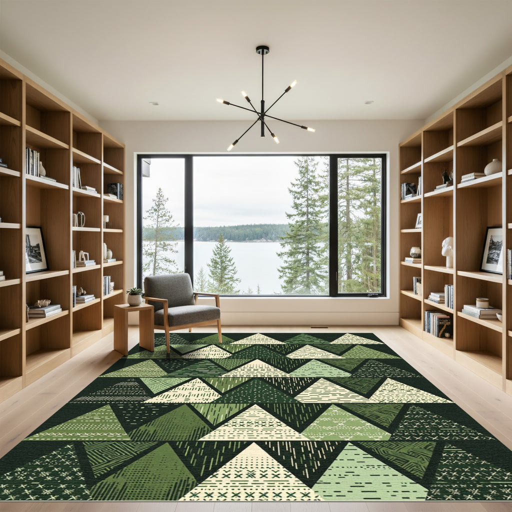 Forest Green Geometric Triangle Arrangement Rug