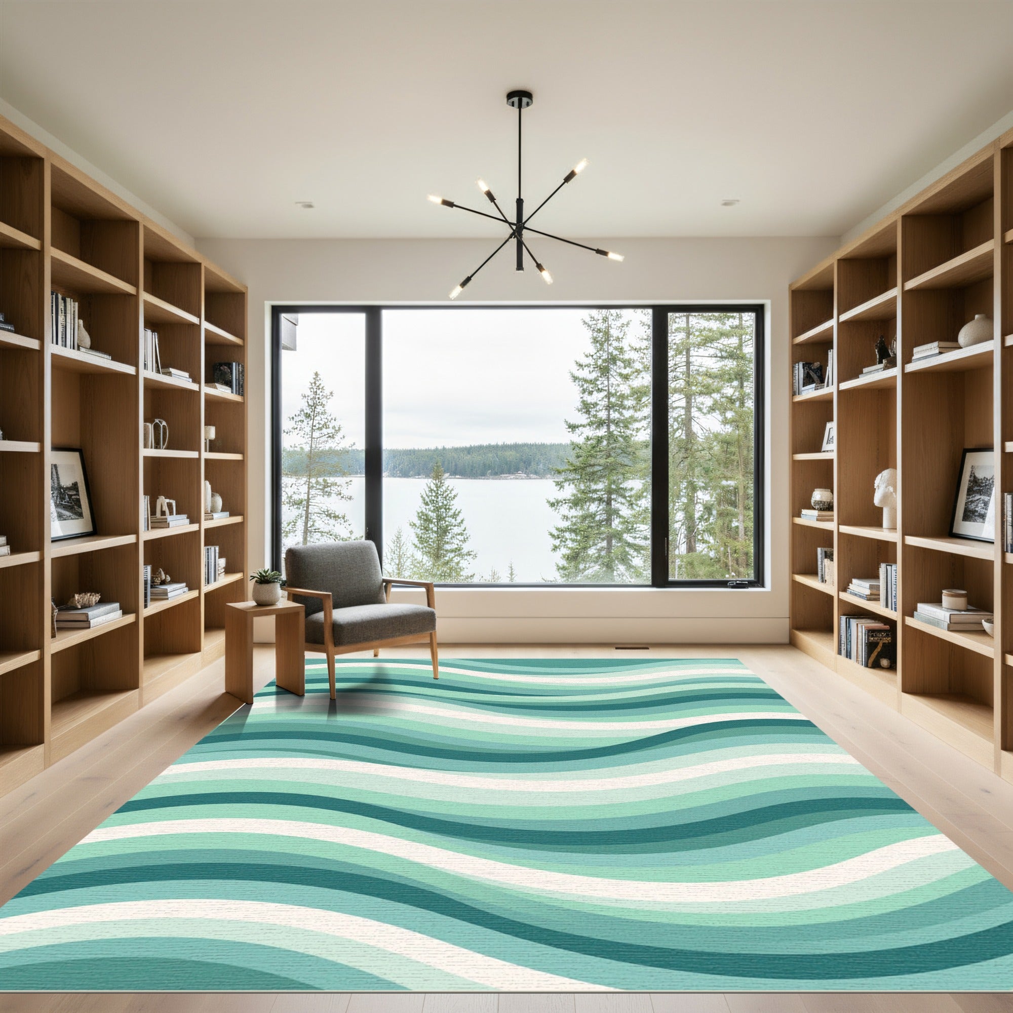 Cool Aqua Coastal Wave Rug