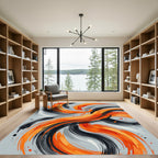 Abstract Orange and Black Swirl Rug