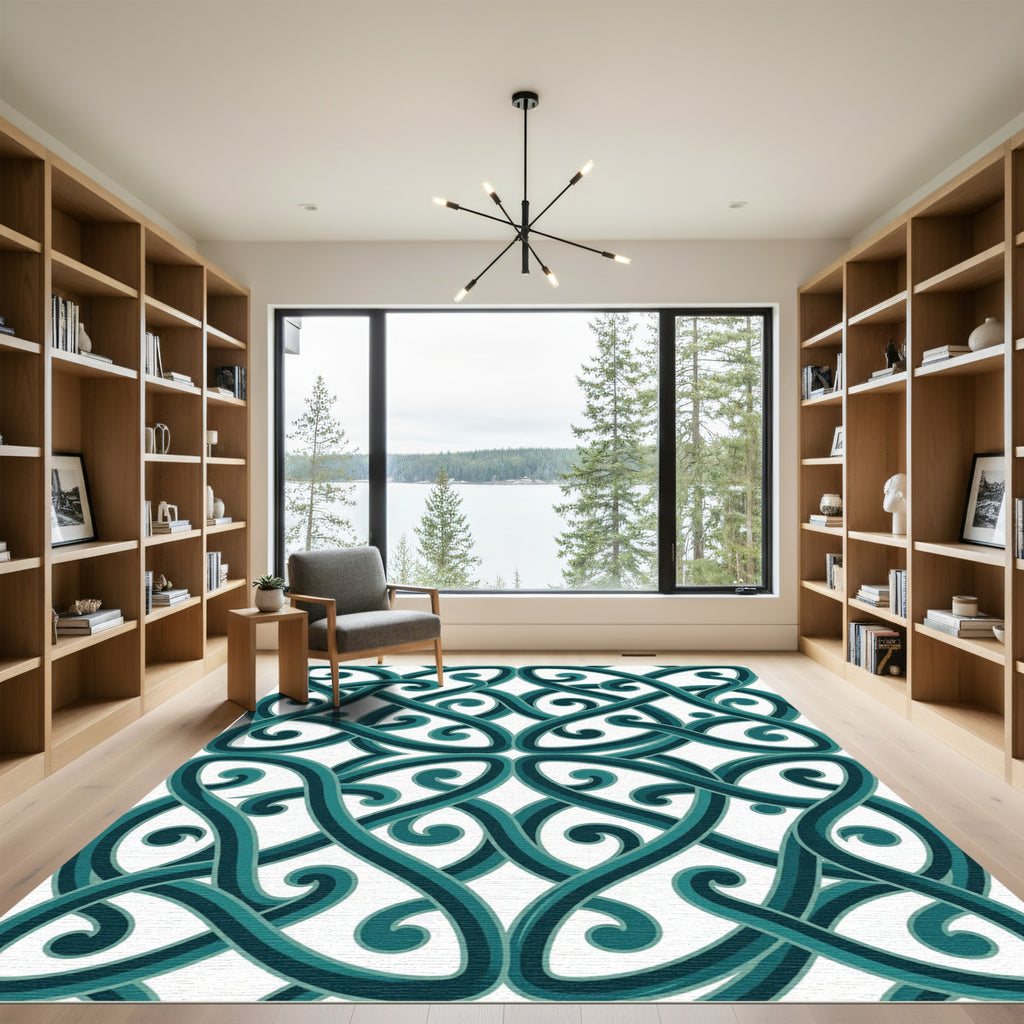 Teal Celtic Interlocking Knotwork Scroll Rug