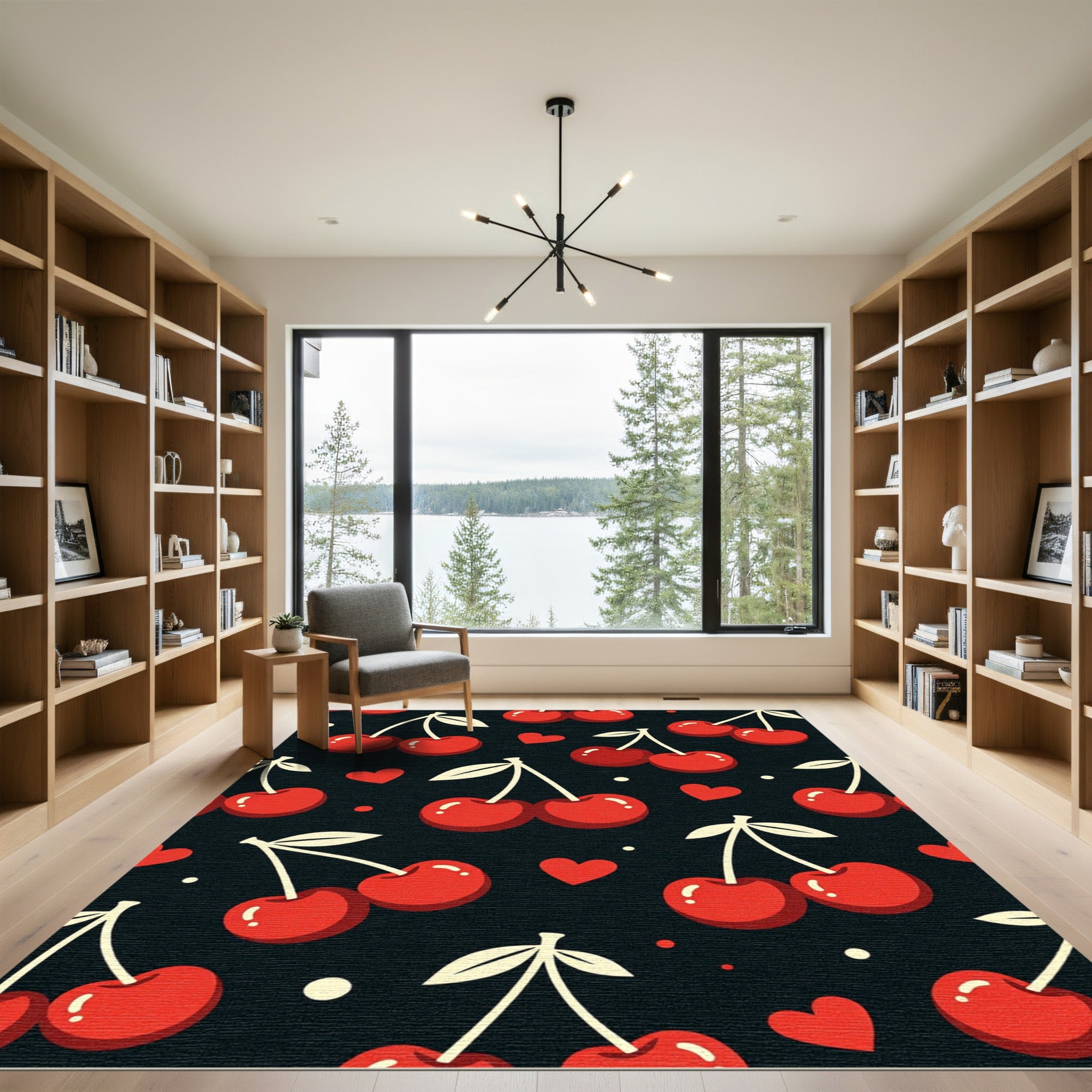 Playful Red Cherry and Heart Accent Rug