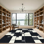 Modern Minimalist Monochrome Geometric Grid Rug