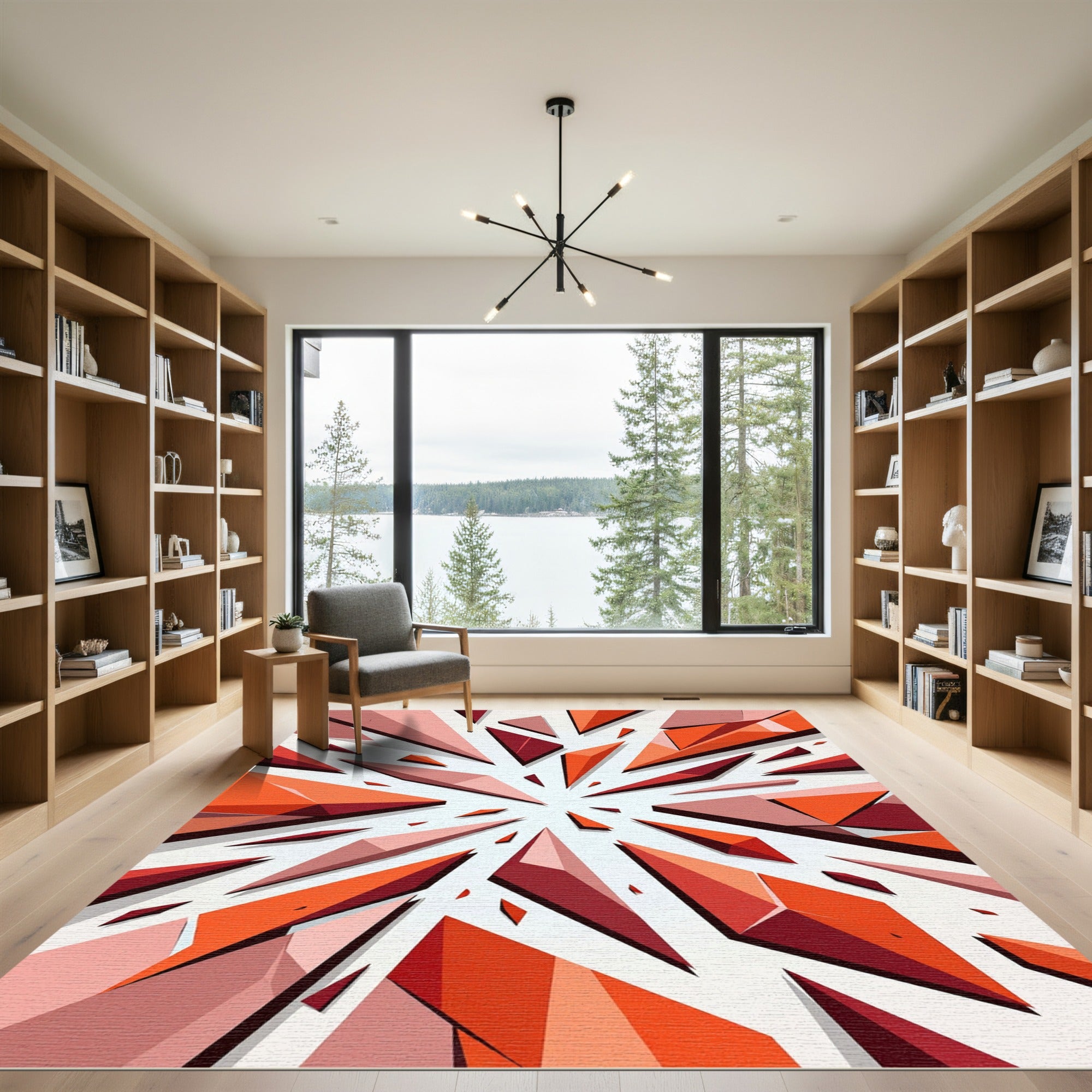 Vibrant Orange Geometric Abstract Explosion Rug