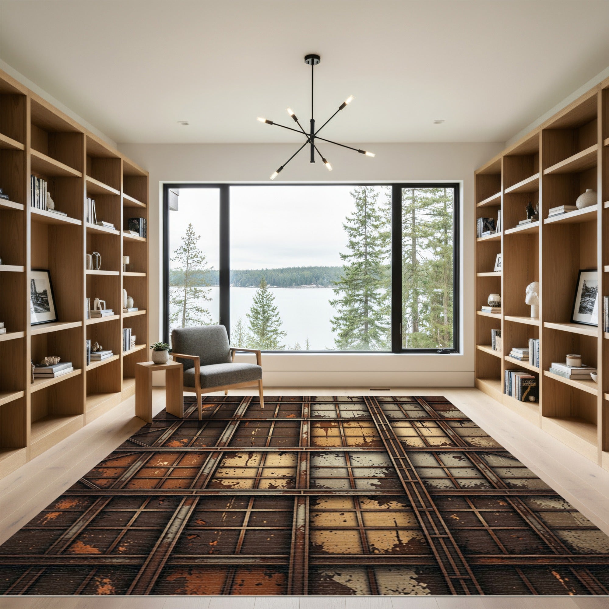 Industrial Grungy Metal Window Grille Rug