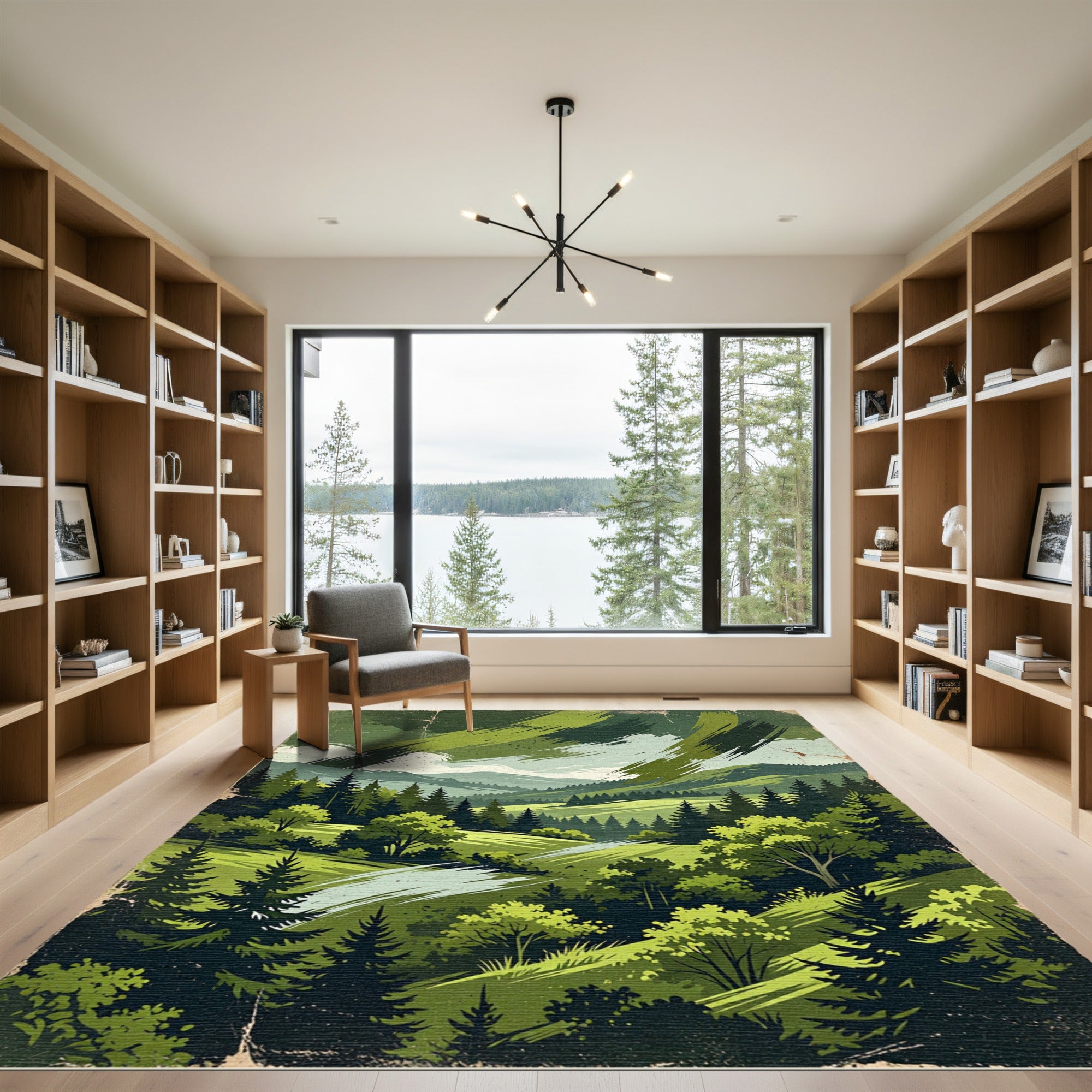 Emerald Mountain Forest Landscape Scene Rug